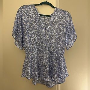 Medium blue and white button down blouse